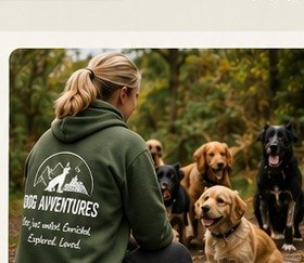 Dog adventure walker with a small group of dogs